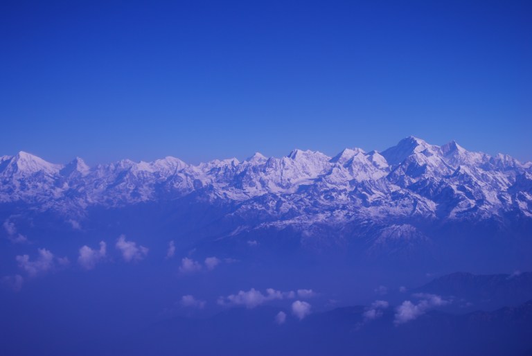 Himalayan mountain ridges as seen from Yeti Air flight.