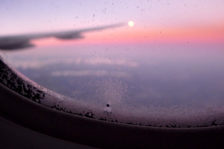 Chilled window above Colorado Springs. American Airlines 777-200 from Tokyo en route to Dallas TX.