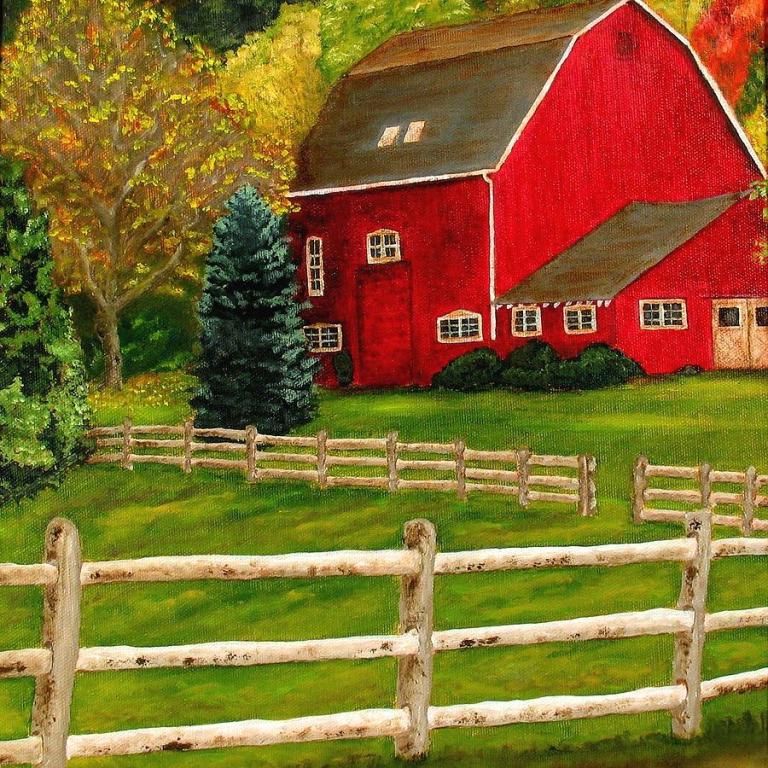 Red Barn painting by William Erwin, represents the landscape of Iowa.
